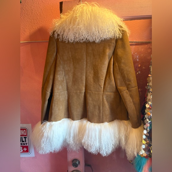Luxurious Brown & Off White Mongolian Fur Penny Lane Retro 70s Jacket Coat - Picture 9 of 10
